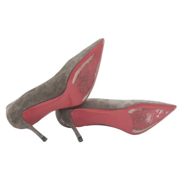CHRISTIAN LOUBOUTIN Grey Suede Leather PIGALLE 85mm Pumps Heels Shoes Sz 38 - Picture 10 of 10